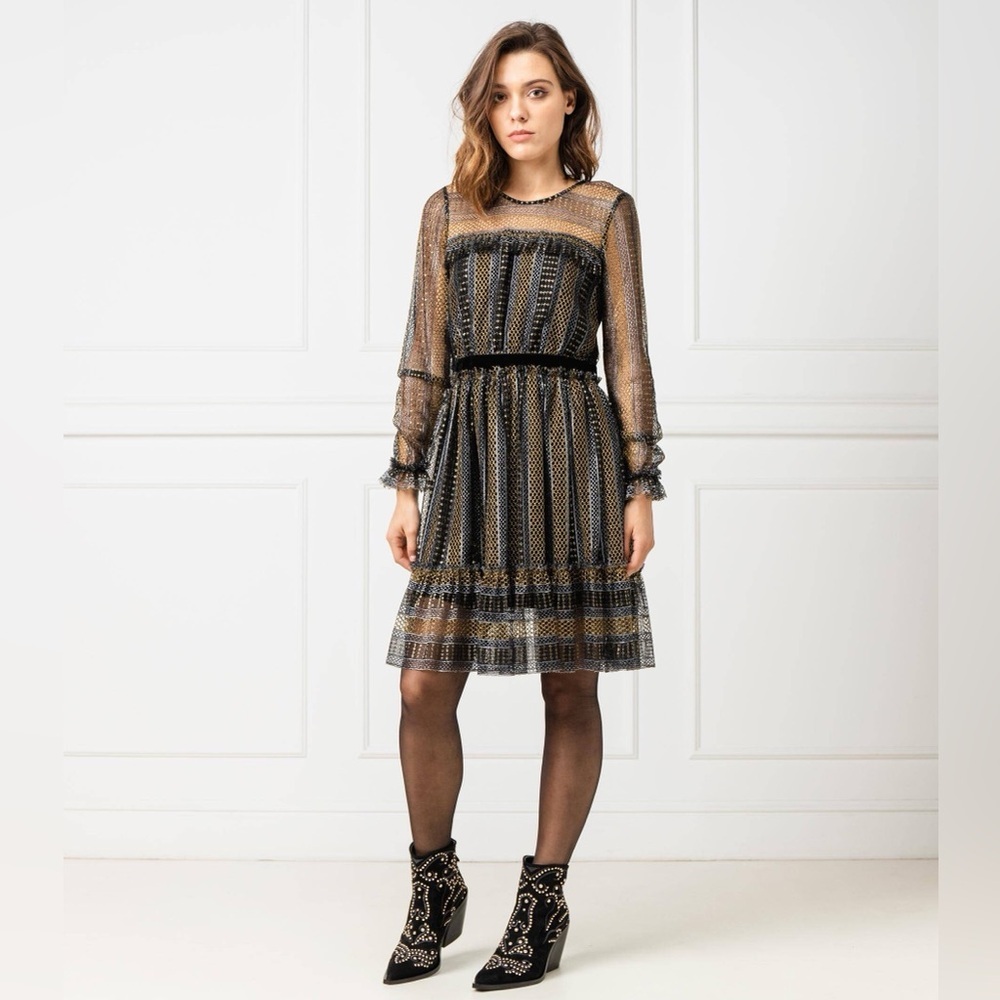 Twinset dress is the Ruched Lurex Lace Dress size 48 (US 12)